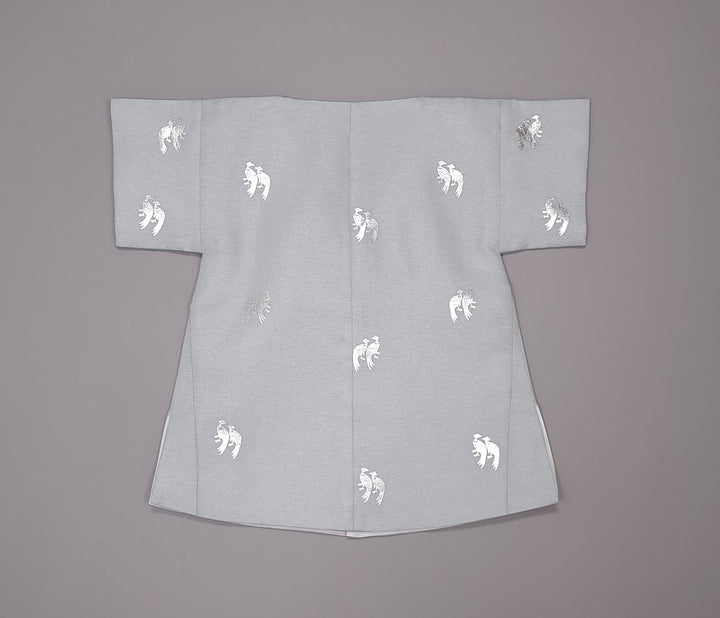 Korean Traditional Boy Baby Hanbok Dol Baikil Party Celebration 100th-10 Ages Blue Bird Silver Print HGB115