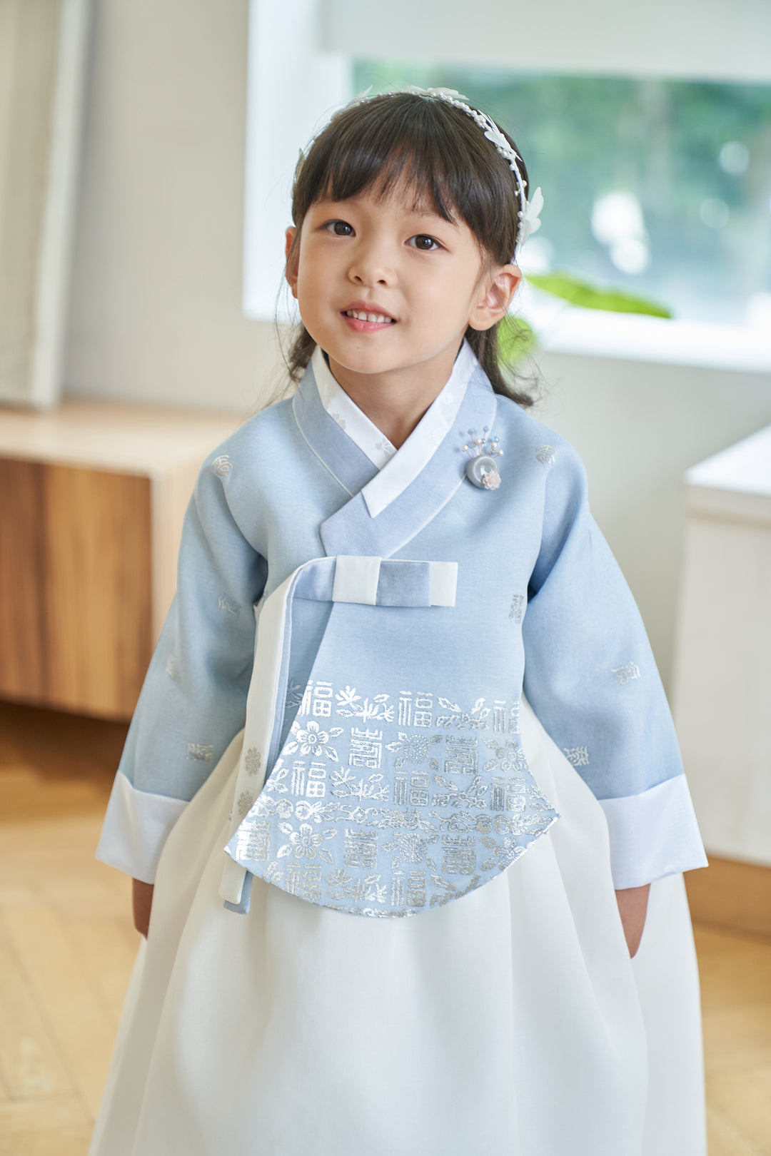Hanbok Girl Baby Korea Traditional Clothing Set First Birthday Celebration Party 100th Birth Celebration 1-10 years Ivory Blue