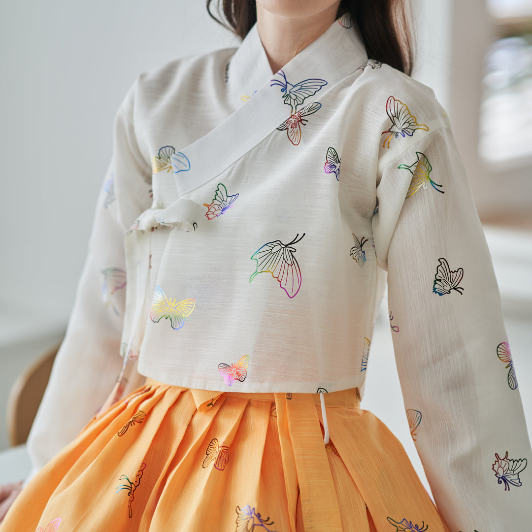 Korean Modern Daily Hanbok Casual Modernized Party Celebration Top Jeogori Butterfly Print SSN105
