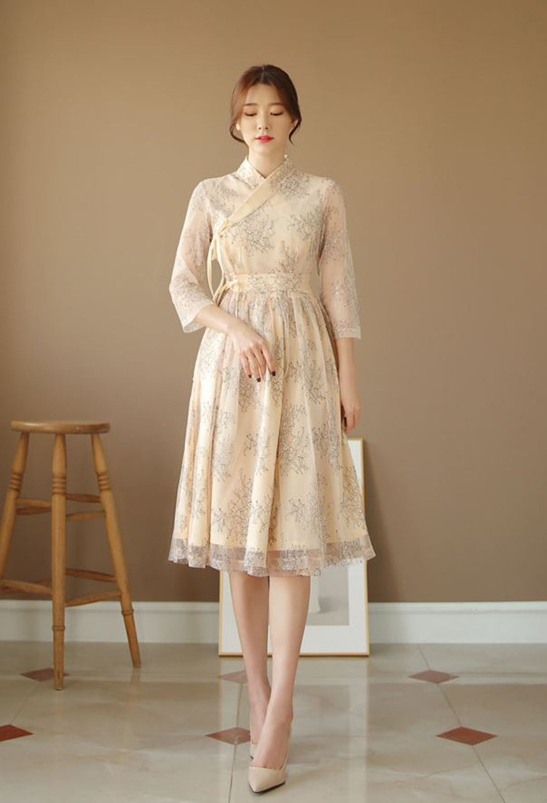 Korean Modern Hanbok White Dress Fancy Casual Daily Clothing Wrapped Design Fusion Hanbok CHD102