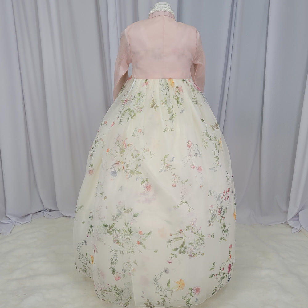 Woman Hanbok Dress Korea Traditional clothes Set Wedding Ceremony Birthday Custom-Made Pink See-through OSW901