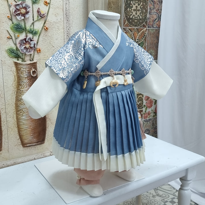 Korean Traditional Boy Baby Hanbok Dol Baikil Party Celebration 100th-10 Ages King Design Blue GHB115