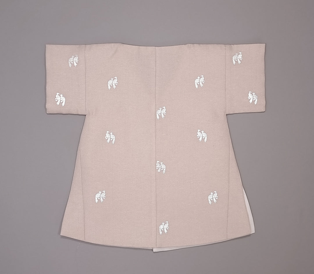 Korean Traditional Boy Baby Hanbok Dol Baikil Party Celebration 100th-10 Ages Beige Bird Silver Print HGB113