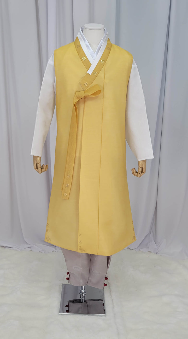 Korean Traditional Man Male Personal Custom Hanbok&nbsp; Yellow Print Design Wedding Party Ceremony OSM145