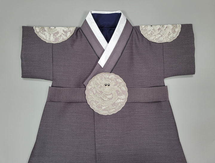 Korean Traditioanl Boy Baby Hanbok Dol Baikil Party Celebration 100th-8 Ages Gray Kings Design