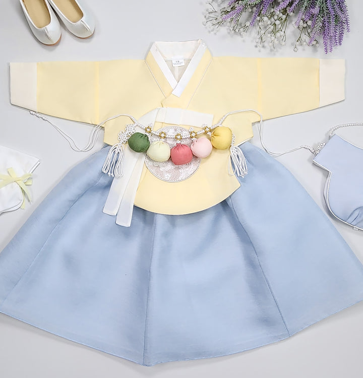 Hanbok Girl Baby Korea Traditional Clothing Set First Birthday Celebration Party 100th Birth Celebration 1–15 years Yellow HG351