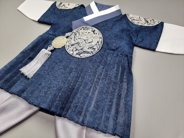 Korean Traditional Boy Baby Hanbok Dol Baikil Party Celebration 100th-10 Ages King Design Navy GHB102