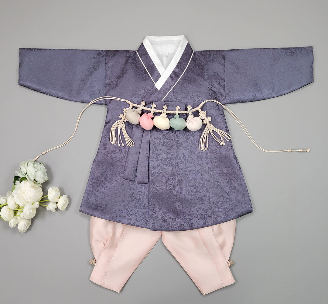 Korean Traditional Boy Baby Hanbok Dol Baikil Party Celebration 100 Days-8 Ages Oriental Silk Gray OSB164