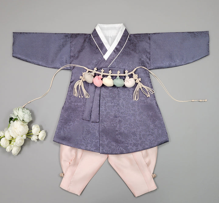 Korean Traditional Boy Baby Hanbok Dol Baikil Party Celebration 100 Days-8 Ages Oriental Silk Gray OSB164