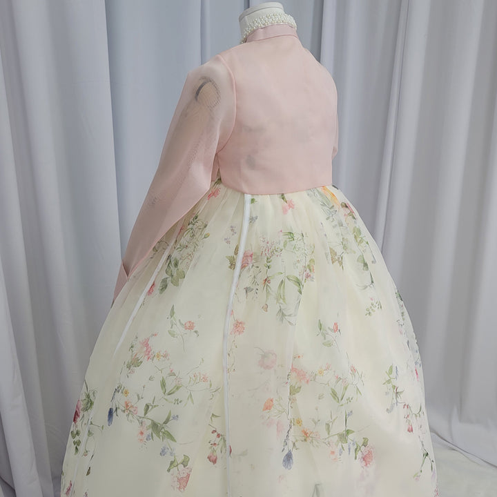 Woman Hanbok Dress Korea Traditional clothes Set Wedding Ceremony Birthday Custom-Made Pink See-through OSW901