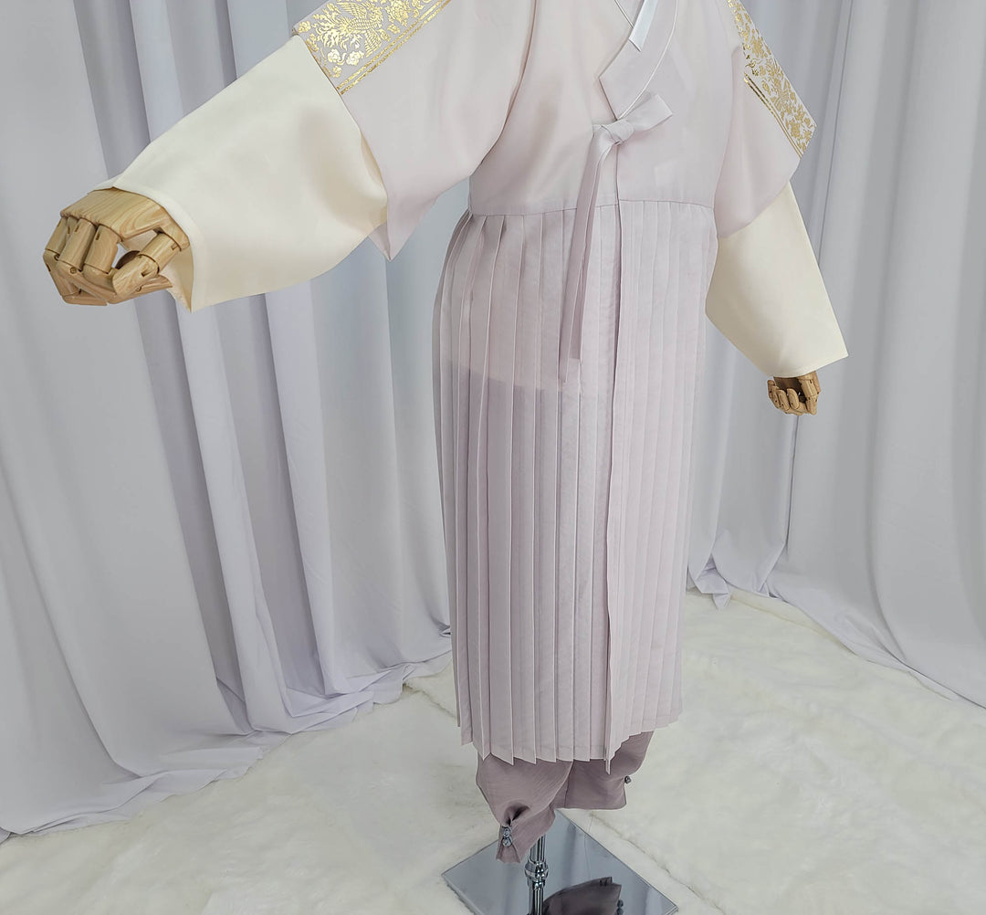 Korean Traditional Man Male Personal Custom Hanbok&nbsp; Light Gray Silver Print King's Design Wedding Party Ceremony OSM148