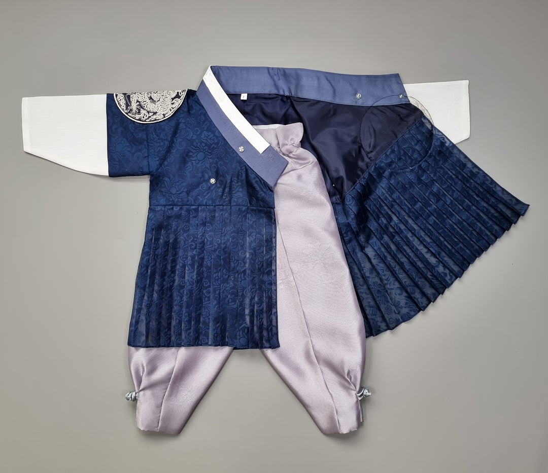 Korean Traditional Boy Baby Hanbok Dol Baikil Party Celebration 100th-10 Ages King Design Navy GHB102