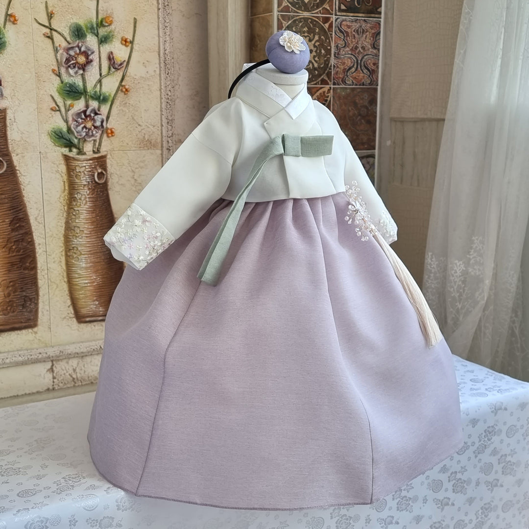 Hanbok Girl Baby Korea Traditional Clothing Set First Birthday Celebration Party 100th Birth Celebration 1–15 years Ivory Violet HG165