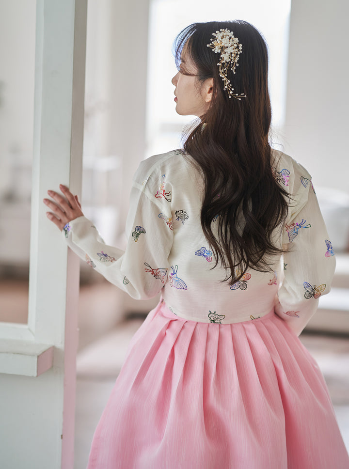 Korean Modern Daily Hanbok Casual Modernized Party Celebration Top Jeogori Butterfly Print SSN105