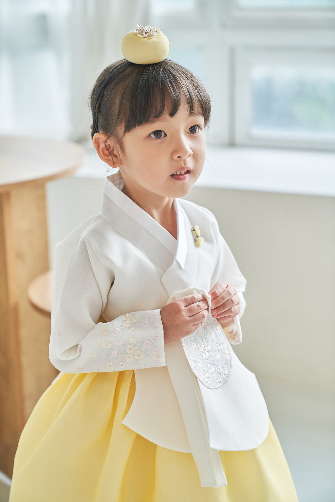 Hanbok Girl Baby Korea Traditional Clothing Set First Birthday Celebration Party 100th Birth Celebration 1-10 years Ivory Yellow