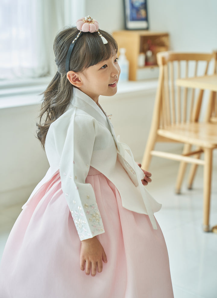 Hanbok Girl Baby Korea Traditional Clothing Set First Birthday Celebration Party 100th Birth Celebration 1-10 years Ivory Light Pink