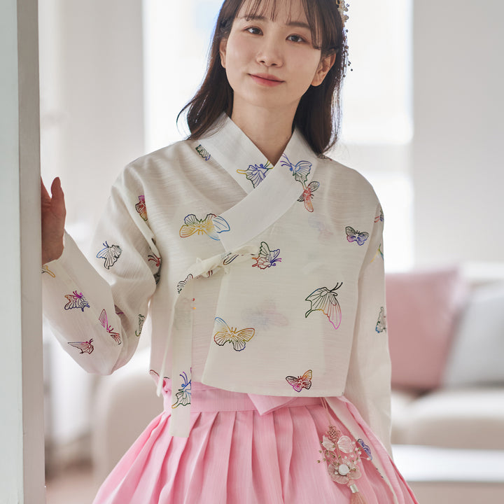 Korean Modern Daily Hanbok Casual Modernized Party Celebration Top Jeogori Butterfly Print SSN105