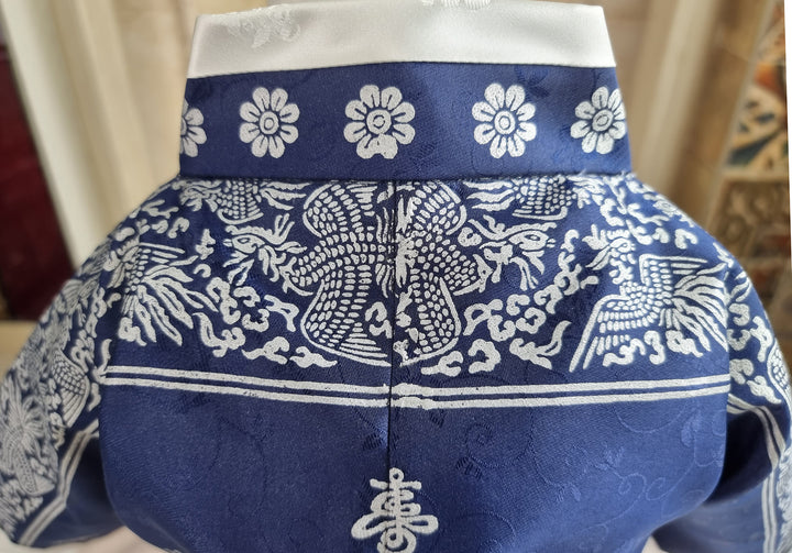 Hanbok Dress Girl Baby Korea Traditional Clothing Set First Birthday Celebration Party Celebration 1–8 Years Navy Fancy Silver Print OS208