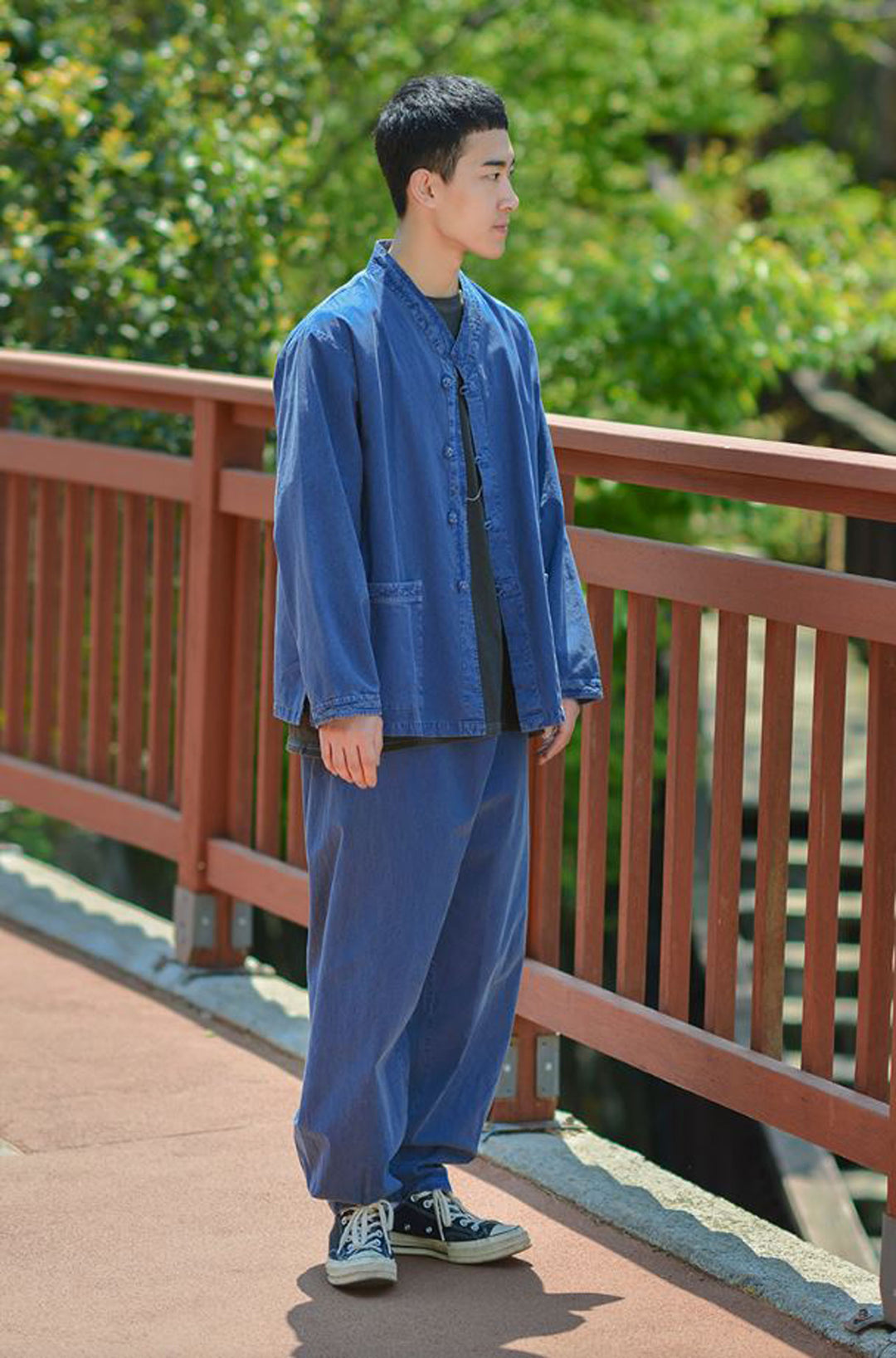 Korean Hanbok Washed Cotton Common Use Man Woman Casual Daily Clothing BTS Long Sleeve Blue 10042