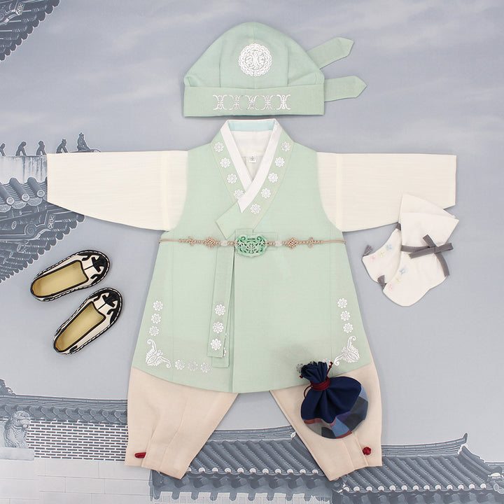 Korean Traditional Boy Baby Hanbok Dol Baikil Party Celebration 100th Days 1st Birthday 1–10 Years Bright Mint DDB129