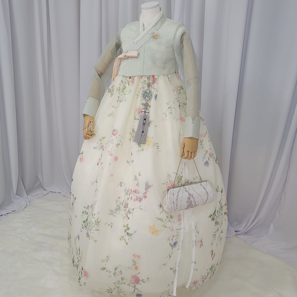 Woman Hanbok Dress Korea Traditional clothes Set Wedding Ceremony Birthday Custom-Made Mint See-through OSW902