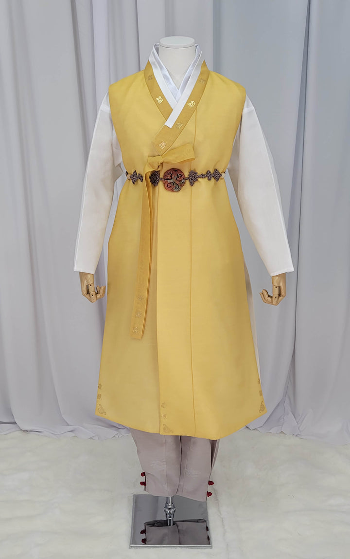 Korean Traditional Man Male Personal Custom Hanbok&nbsp; Yellow Print Design Wedding Party Ceremony OSM145