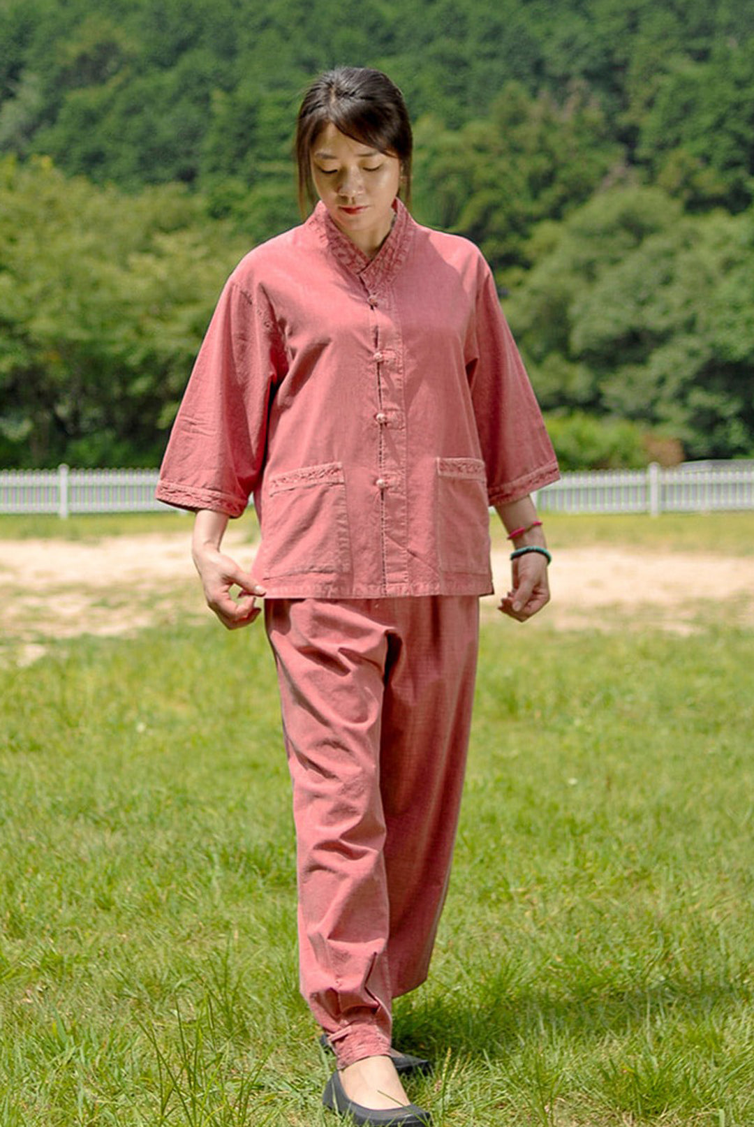 Korean Hanbok Washed Cotton Common Use Man Woman Casual Daily Clothing 3/4 Sleeve BTS 10097 IndiPink