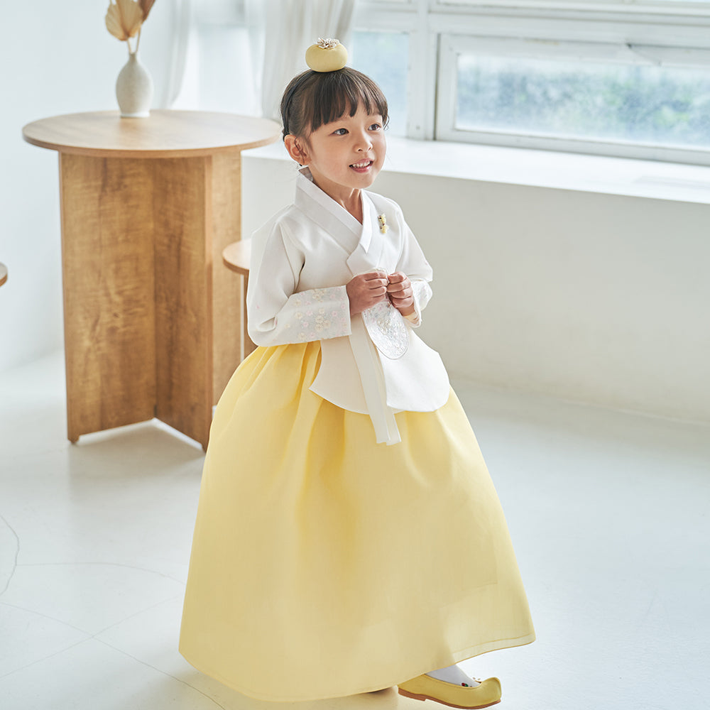 Hanbok Girl Baby Korea Traditional Clothing Set First Birthday Celebration Party 100th Birth Celebration 1-10 years Ivory Yellow