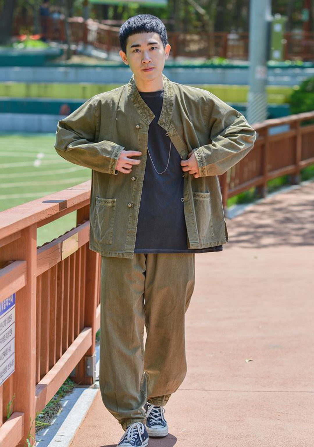 Korean Hanbok Washed Cotton Common Use Man Woman Casual Daily Clothing BTS Long Sleeve Khaki 10042