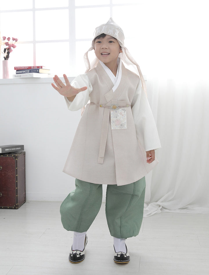 Korean Traditional Boy Baby Hanbok Dol Baikil Party Celebration 100th Days 1-10 Years Beige Khaki DDB118