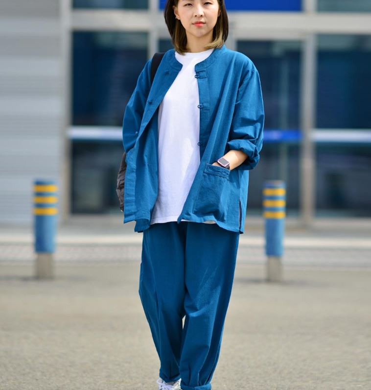 Korean Hanbok Washed 17's Dyed Cotton Common Use Man Woman Casual Daily Clothing BTS Vivid Blue 24014