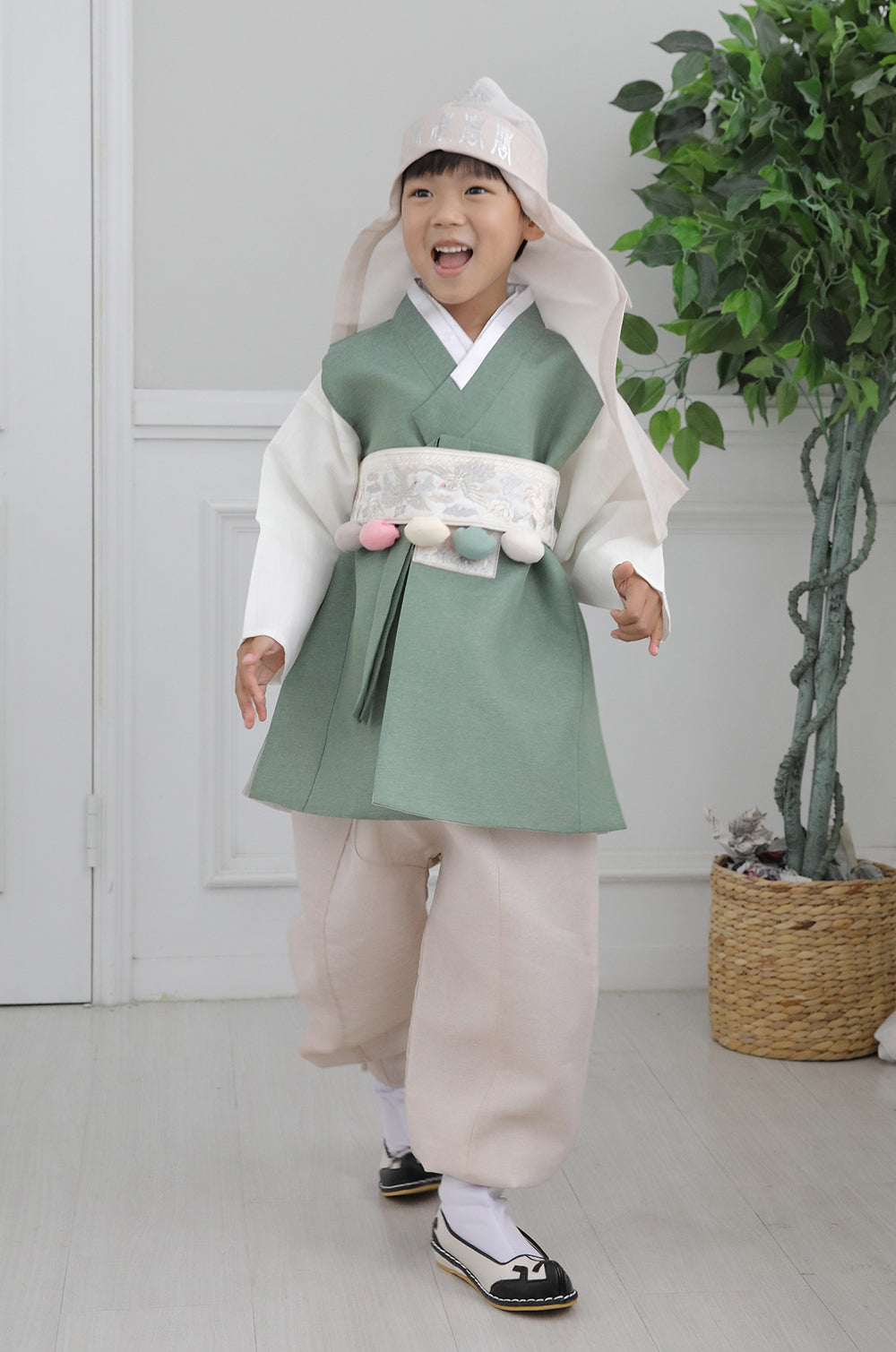 Korean Traditional Boy Baby Hanbok Dol Baikil Party Celebration 100th Days 1-10 Years Khaki DDB122