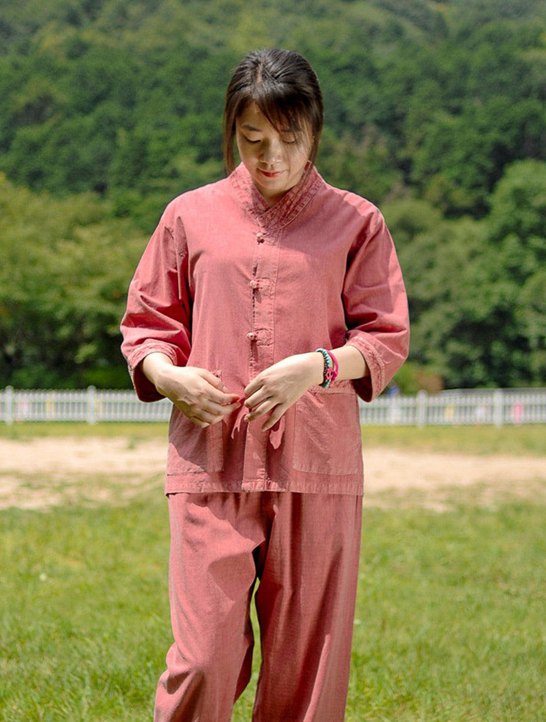 Korean Hanbok Washed Cotton Common Use Man Woman Casual Daily Clothing 3/4 Sleeve BTS 10097 IndiPink