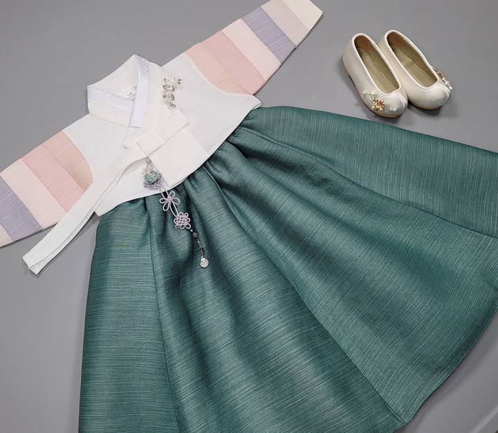 Hanbok Dress Girl Baby Korea Traditional Clothing Set First Birthday Celebration Party 100th Birth1–15 years White Green HG156