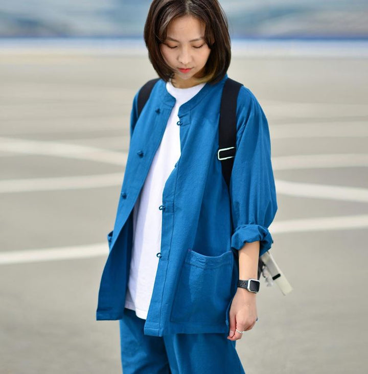 Korean Hanbok Washed 17's Dyed Cotton Common Use Man Woman Casual Daily Clothing BTS Vivid Blue 24014
