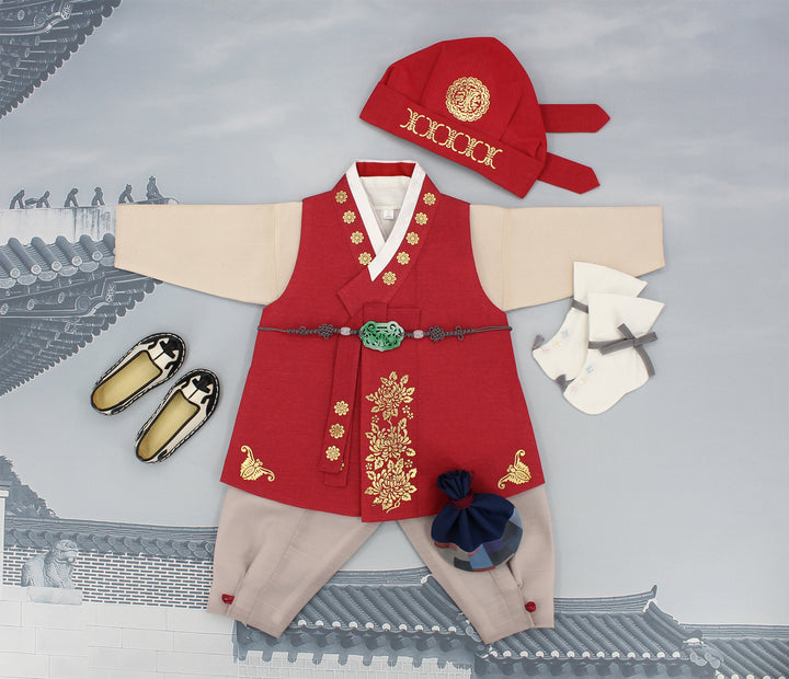 Korean Traditional Boy Baby Hanbok Dol Baikil Party Celebration 100th Days 1st Birthday 1–10 Years Vivid Red DDB113