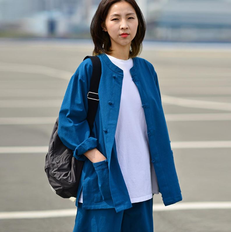 Korean Hanbok Washed 17's Dyed Cotton Common Use Man Woman Casual Daily Clothing BTS Vivid Blue 24014