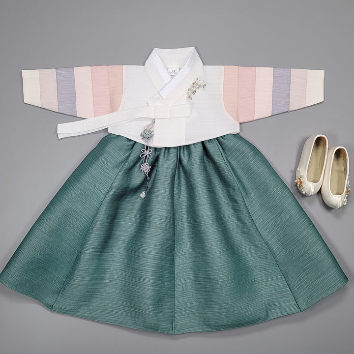Hanbok Dress Girl Baby Korea Traditional Clothing Set First Birthday Celebration Party 100th Birth1–15 years White Green HG156