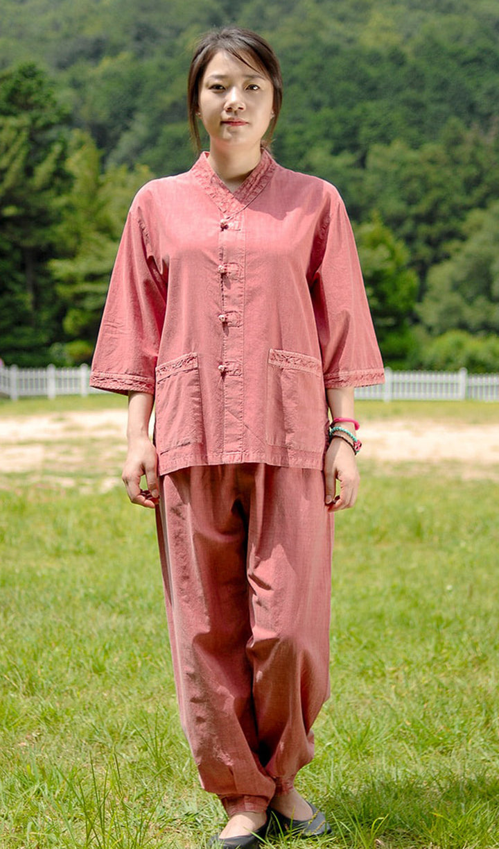 Korean Hanbok Washed Cotton Common Use Man Woman Casual Daily Clothing 3/4 Sleeve BTS 10097 IndiPink