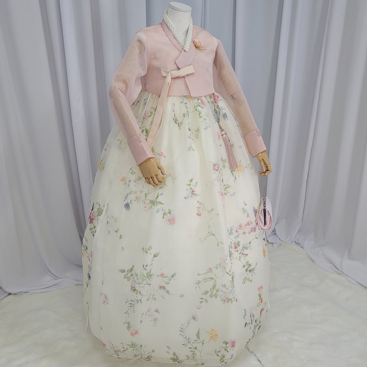 Woman Hanbok Dress Korea Traditional clothes Set Wedding Ceremony Birthday Custom-Made Pink See-through OSW901