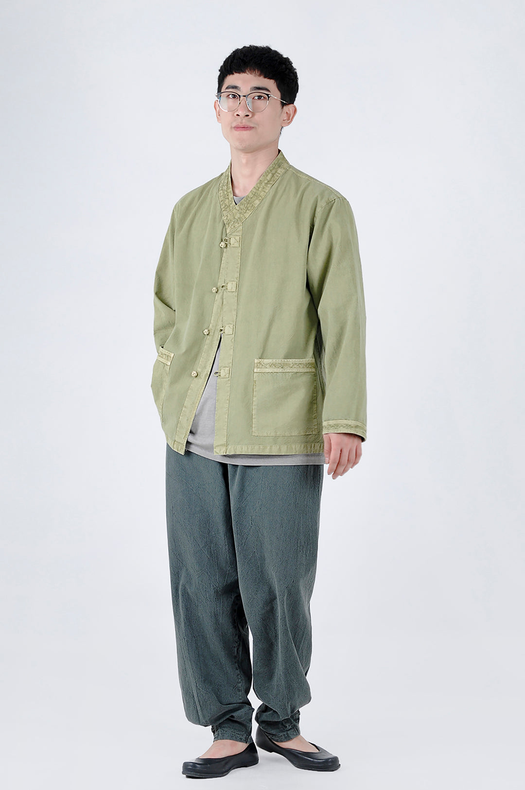 Korean Hanbok Washed Cotton Common Use Man Woman Casual Daily Clothing BTS Long Sleeve Light Green 10042