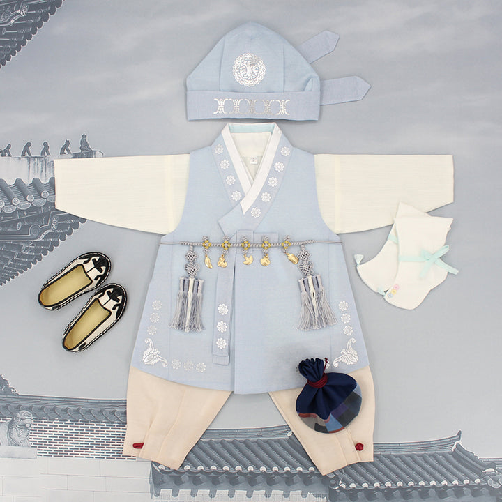 Korean Traditional Boy Baby Hanbok Dol Baikil Party Celebration 100th Days 1st Birthday 1–10 Years Light Blue DDB130