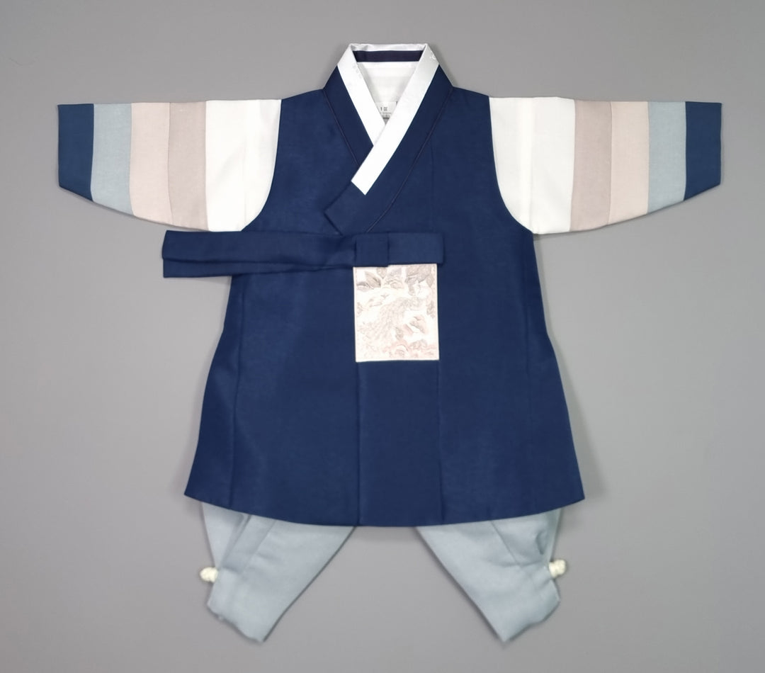Korean Traditional Boy Baby Hanbok Dol Baikil Party Celebration 100th Days 1-15 Ages Navy 색동 HGB113
