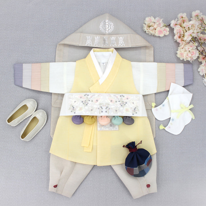 Korean Traditional Boy Baby Hanbok Dol Baikil Party Celebration 100th-10 Years Yellow DDB115