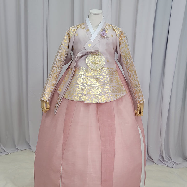 Korean Traditional Woman Personal Custom Hanbok Wedding Party Ceremony High Quality Print Dangui 당의 Queen Princess Design Hanbok Dark Pink Gold Print OSW152