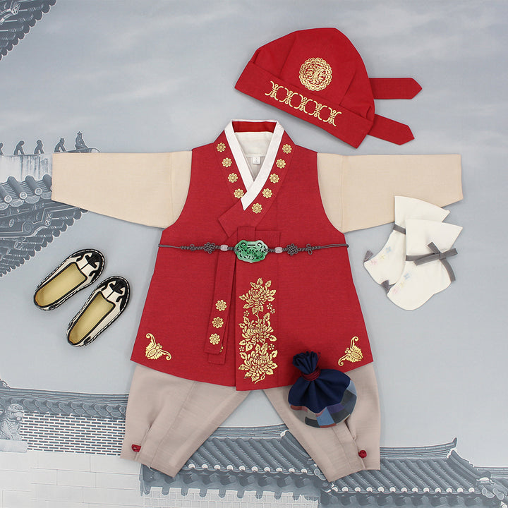 Korean Traditional Boy Baby Hanbok Dol Baikil Party Celebration 100th Days 1st Birthday 1–10 Years Vivid Red DDB113