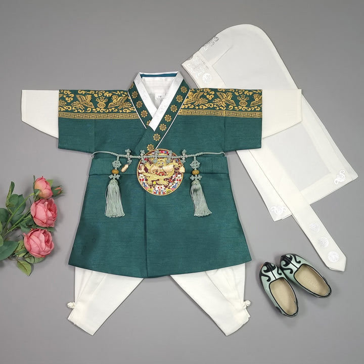 Korean Traditional Boy Baby Hanbok Dol Baikil Party Celebration 100th Days 1-8 Ages Green HGB119
