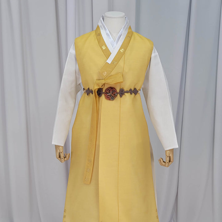 Korean Traditional Man Male Personal Custom Hanbok&nbsp; Yellow Print Design Wedding Party Ceremony OSM145