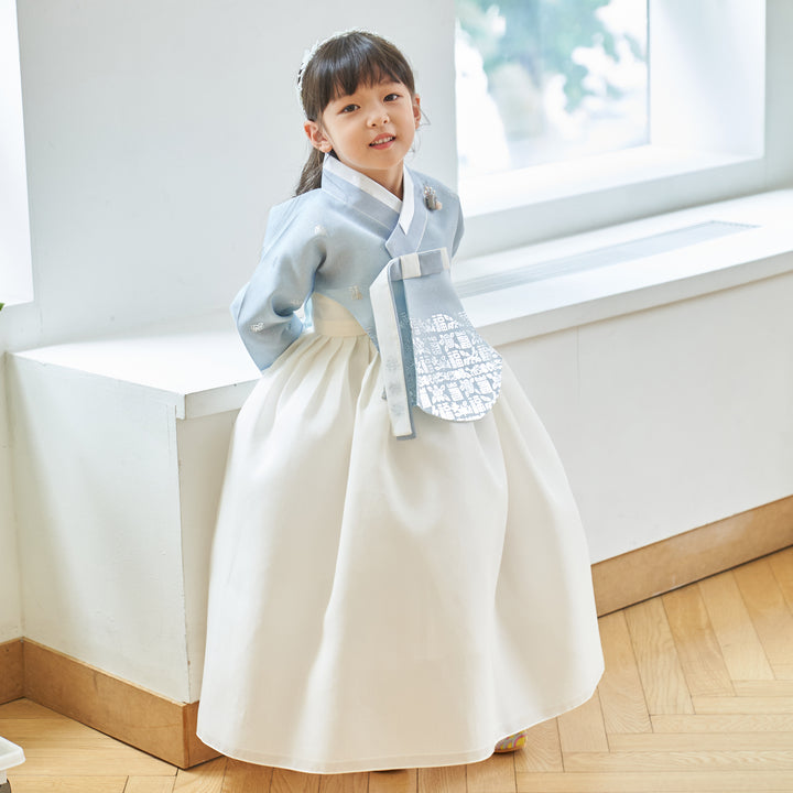 Hanbok Girl Baby Korea Traditional Clothing Set First Birthday Celebration Party 100th Birth Celebration 1-10 years Ivory Blue