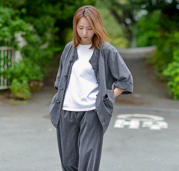 Korean Hanbok Washed Cotton Common Use Man Woman Casual Daily Clothing 3/4 Sleeve BTS 10097 Charcoal